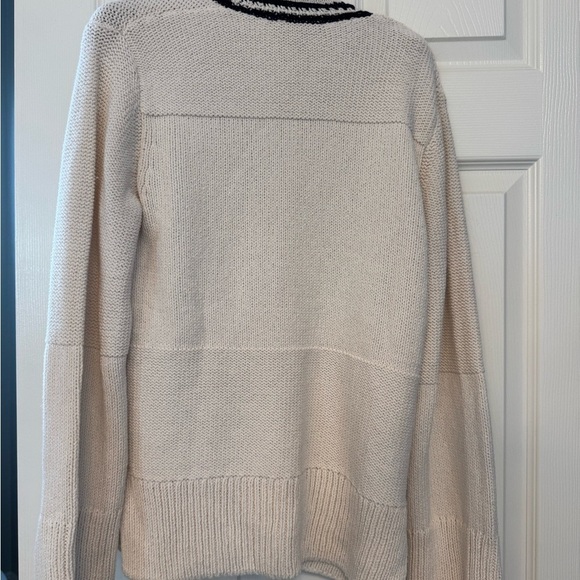 New (w/o) tag St. John Cream V-Neck Sweater with Navy Stripes - Picture 6 of 6